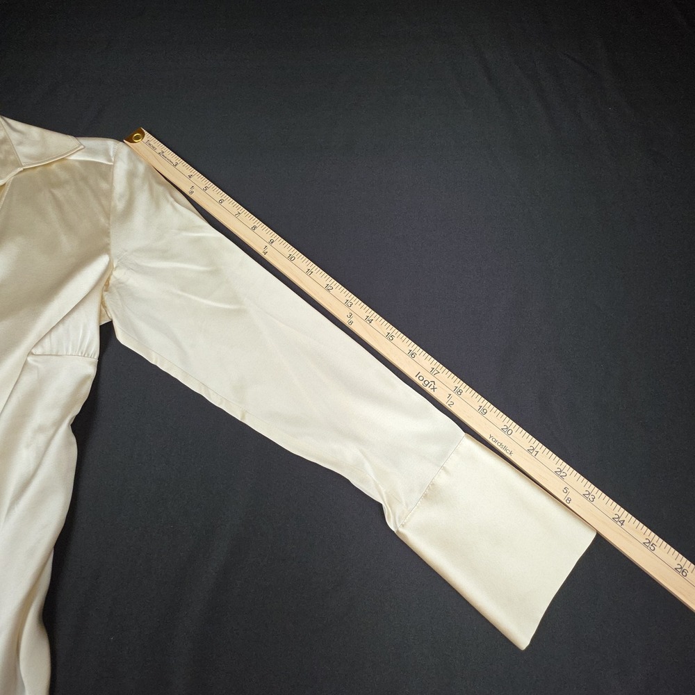Y2K Context Petite Button Down Blouse Womens 6P Cream Ruched Stretch Silk Blend - Picture 5 of 7